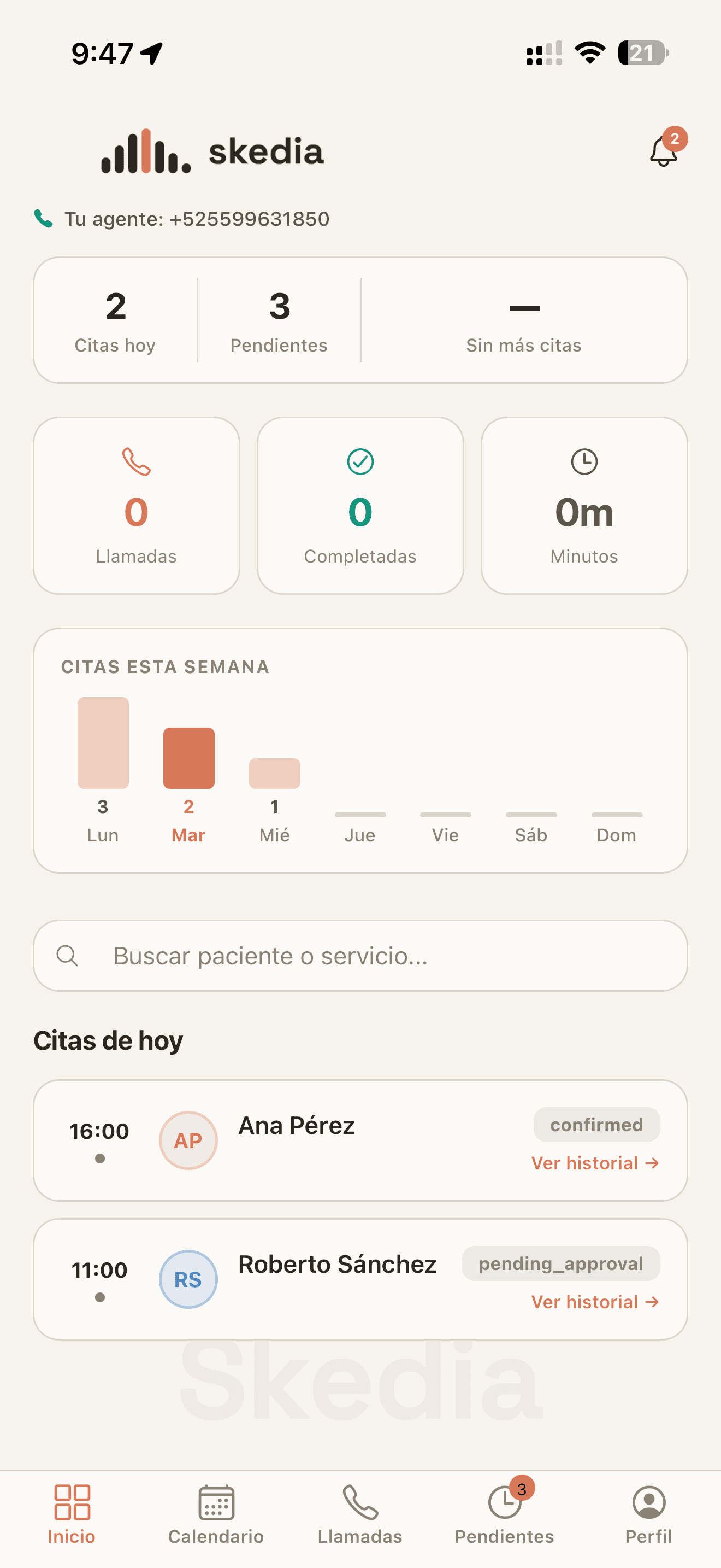 Skedia app — Inicio