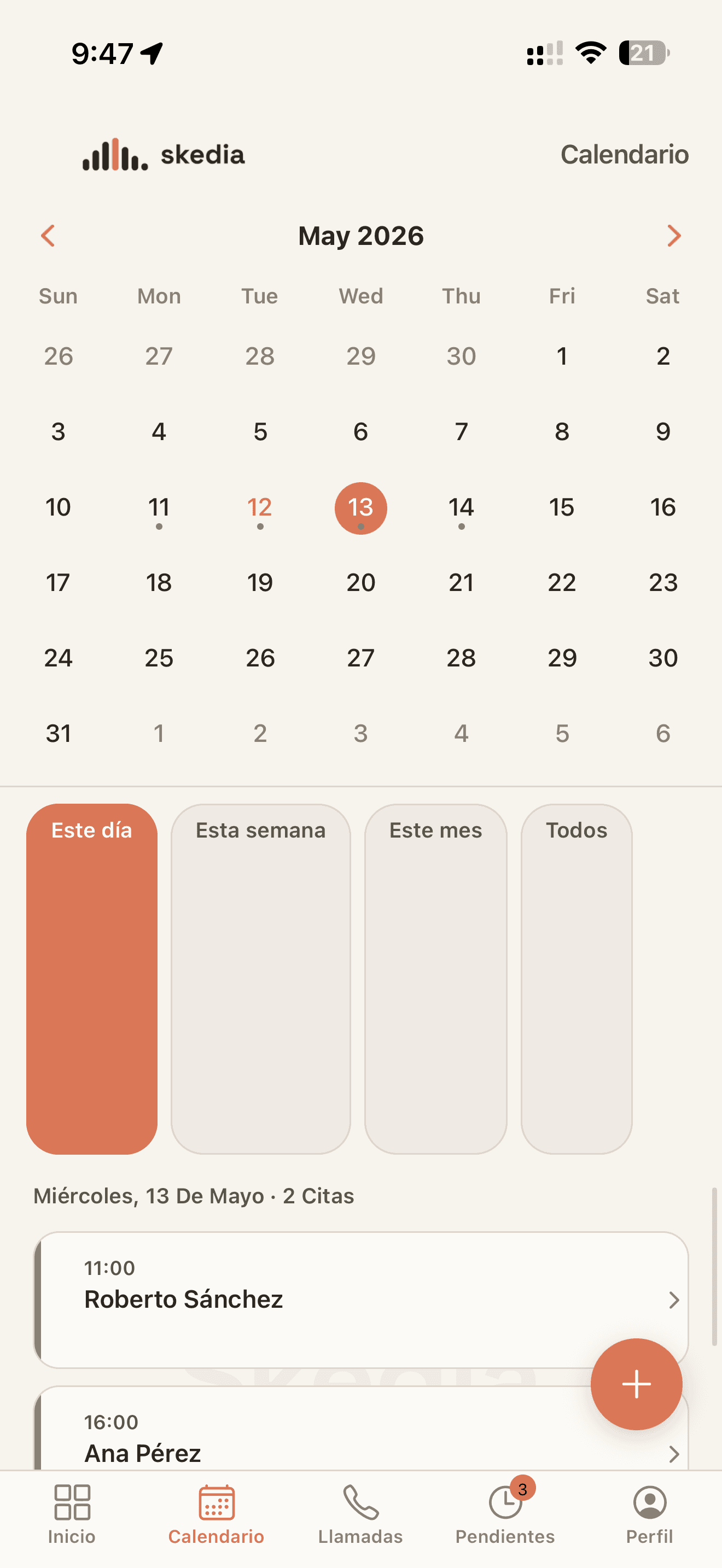 Skedia app — Pendientes